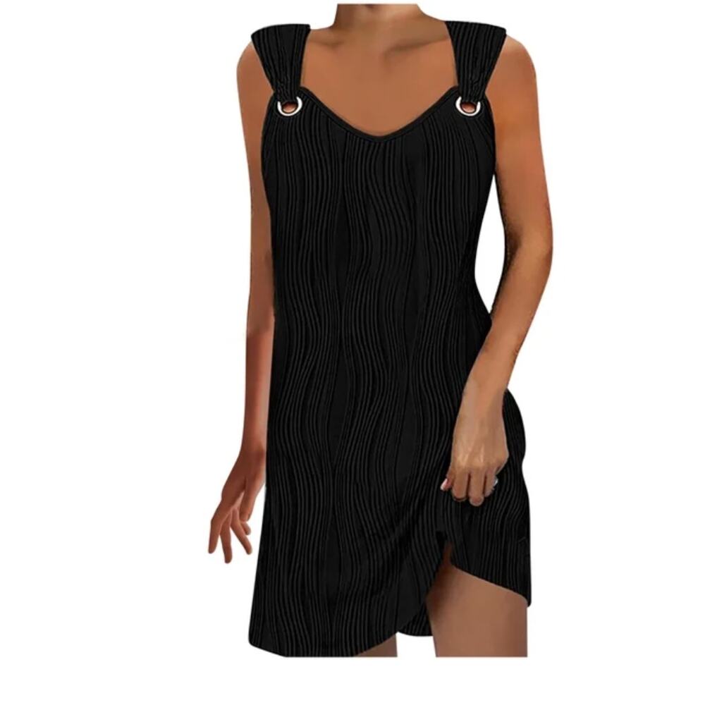 Women’s A-Line Silver Accent Strap Halter Sleeveless Dress Black Size Medium